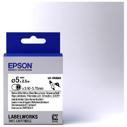 Epson-Guaina-Termorestringente-Bianca-per-testo-Nero-Heat-Srink-Tube-D5mm--25-LK-4WBA5