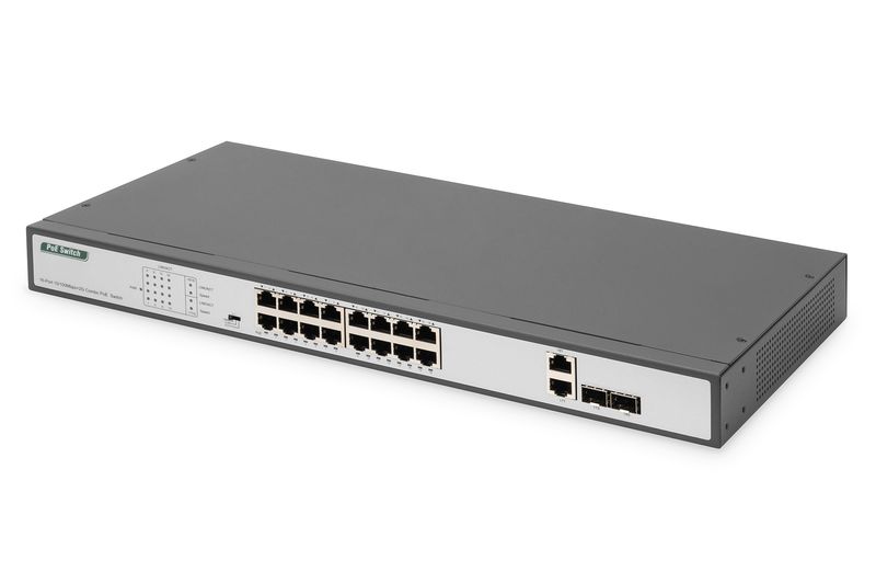 DIGITUS-Fast-Ethernet-PoE-Switch-16-porte-19--Unmanaged-2-porte-Uplink