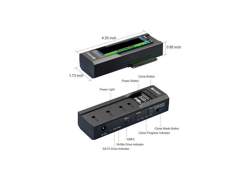 Sandberg-136-49-docking-station-per-unitA -di-archiviazione-USB-3.2-Gen-2-3.1-Gen-2-Type-C-Nero--USB-3-ClonerDock-M2NVMeS