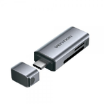 Lettore di schede Vention da USB-C a SD/TF 2 in 1 a doppia unità - Alluminio grigio