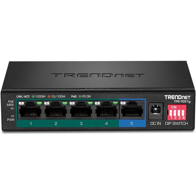 Trendnet-TPE-TG51G-switch-di-rete-Gigabit-Ethernet-10-100-1000-Supporto-Power-over-Ethernet-PoE-Nero--5-PORT-GIGABIT-POE