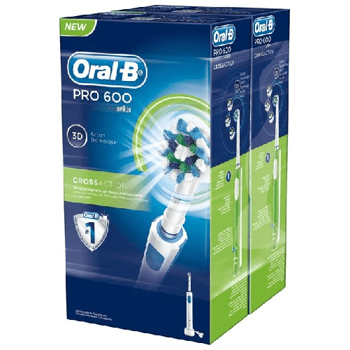 Oral-B-PRO-600-Cross-Action-Adulto-BIPACCO-2-Spazzolini---rotante-oscillante-Blu-Bianco