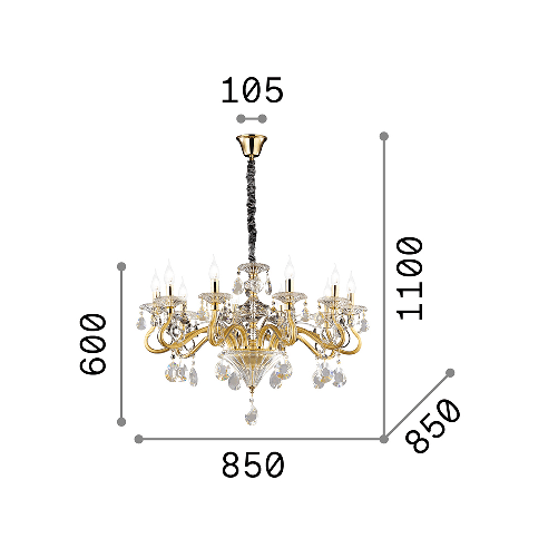 Lampadario-Classico-Negresco-Metallo-Cristallo-Oro-10-Luci-E14