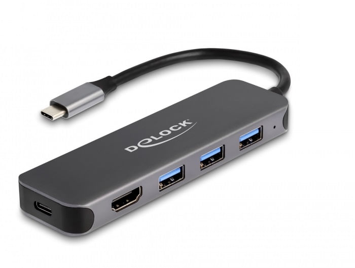 Delock Hub USB a 3 porte e uscita HDMI 4K con connessione USB Type-C e PD 85 Watt