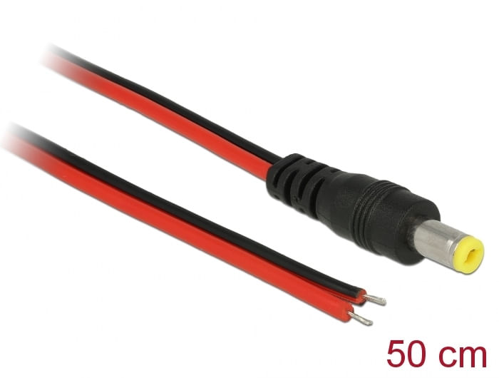 DeLOCK-Strom-DC-jackstik-5.5-mm--ID-2.1-mm---maschio----Uisoleret-ledning-Sort-Rd-50cm-Stromkabel