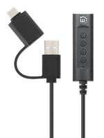 Manhattan-153560-splitter-audio-Nero--USB-C---USB-A-TO-3.5MM-AUDIO----1M-VOL-MUTE-CONTROL-BLACK-