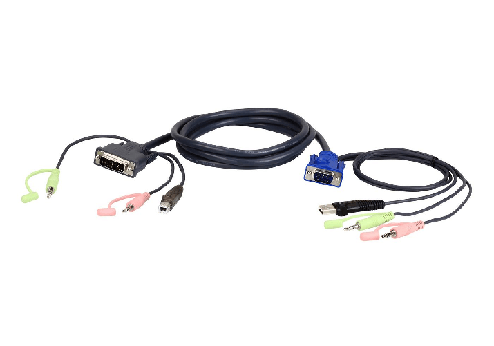 ATEN-2L-7DX2U-cavo-e-adattatore-video-18-m-VGA--D-Sub---3.5mm--USB-Type-A-DVI-I--3.5mm--USB-Type-B-Nero-Verde-Rosa