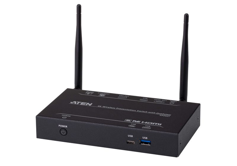 ATEN-Switch-per-presentazioni-wireless-4K-con-quad-view