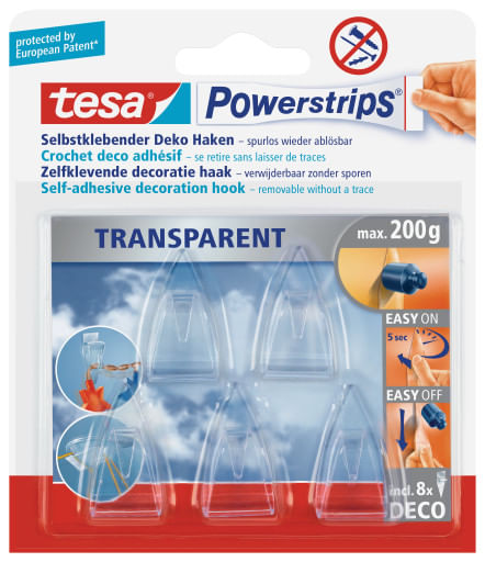 tesa-Powerstrips-DECO-HOOK-forza-di-tenuta-max.-02-kg-trasparente-resistente-ai-raggi-UV-il-gancio-decorativo-puA²-essere