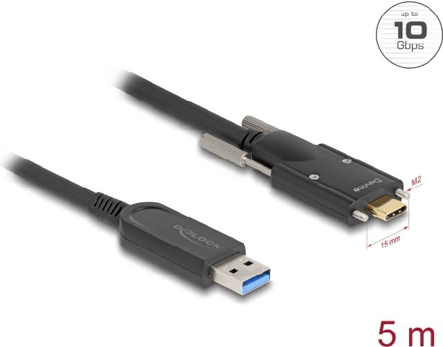 DeLOCK Cavo ottico attivo USB 10 Gbps-A maschio per USB Type-C maschio con viti sui lati da 5 m