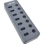 InLine Hub USB 3.0 - 7 porte - con interruttore - alluminio - grigio - con alimentatore