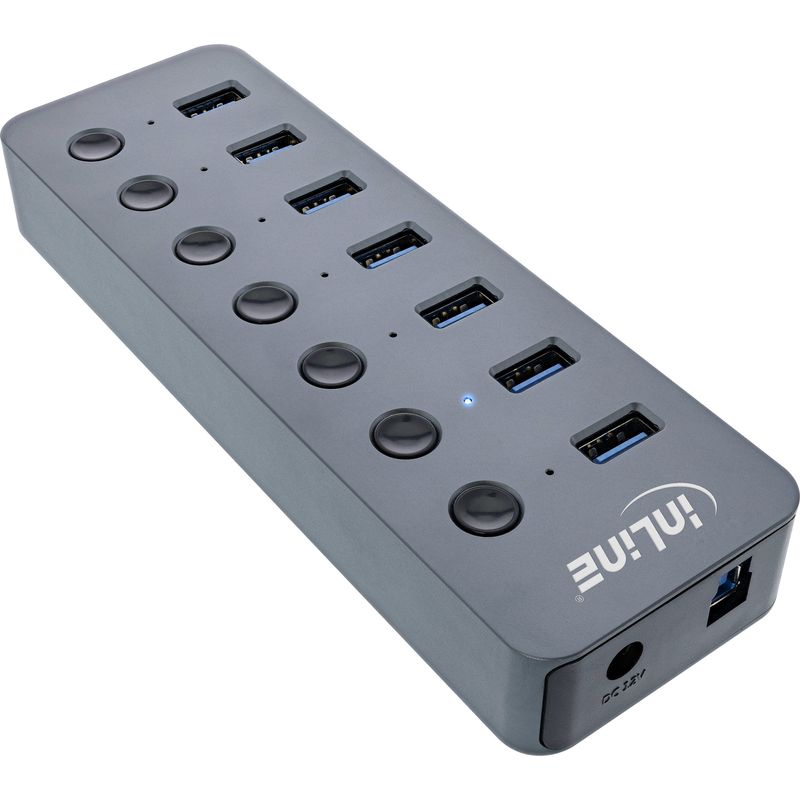 Hub-USB-3.0---7-porte---con-interruttore---alluminio---grigio---con-alimentatore