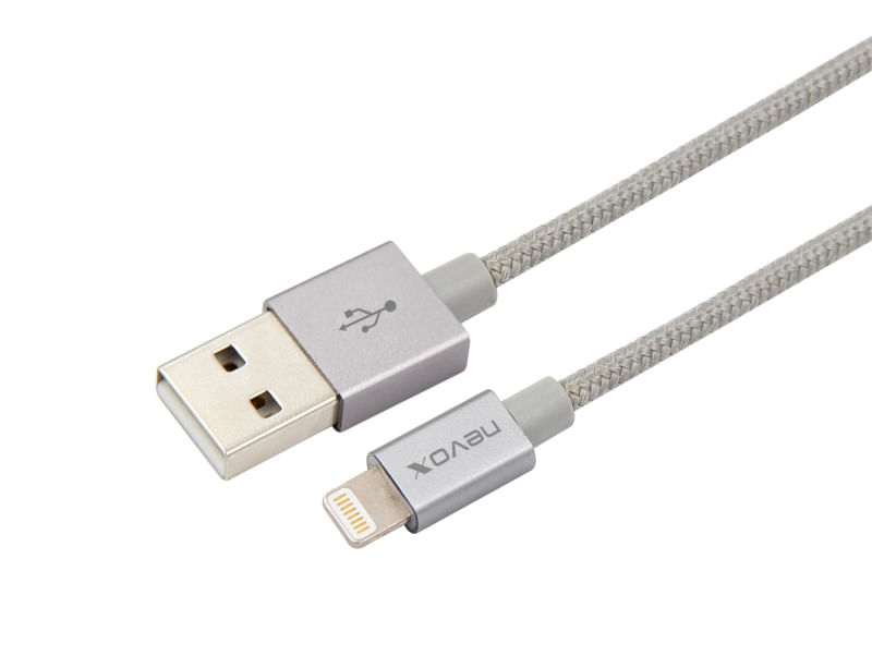 Cavo-dati-USB-Nevox-Lightning-MFi-nylon-intrecciato-1M-grigio-argento