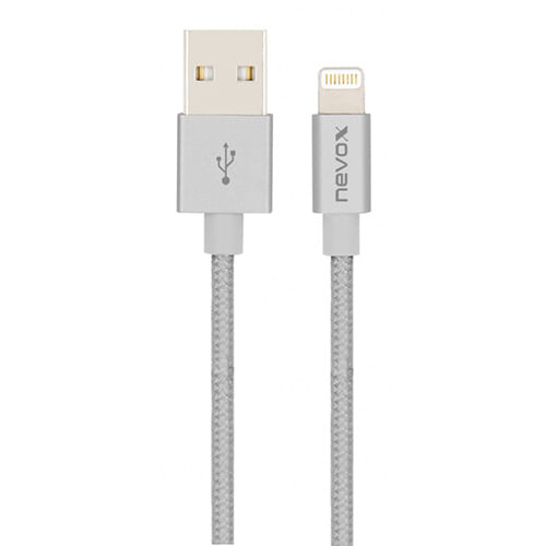 Cavo-dati-USB-Nevox-Lightning-MFi-nylon-intrecciato-1M-grigio-argento