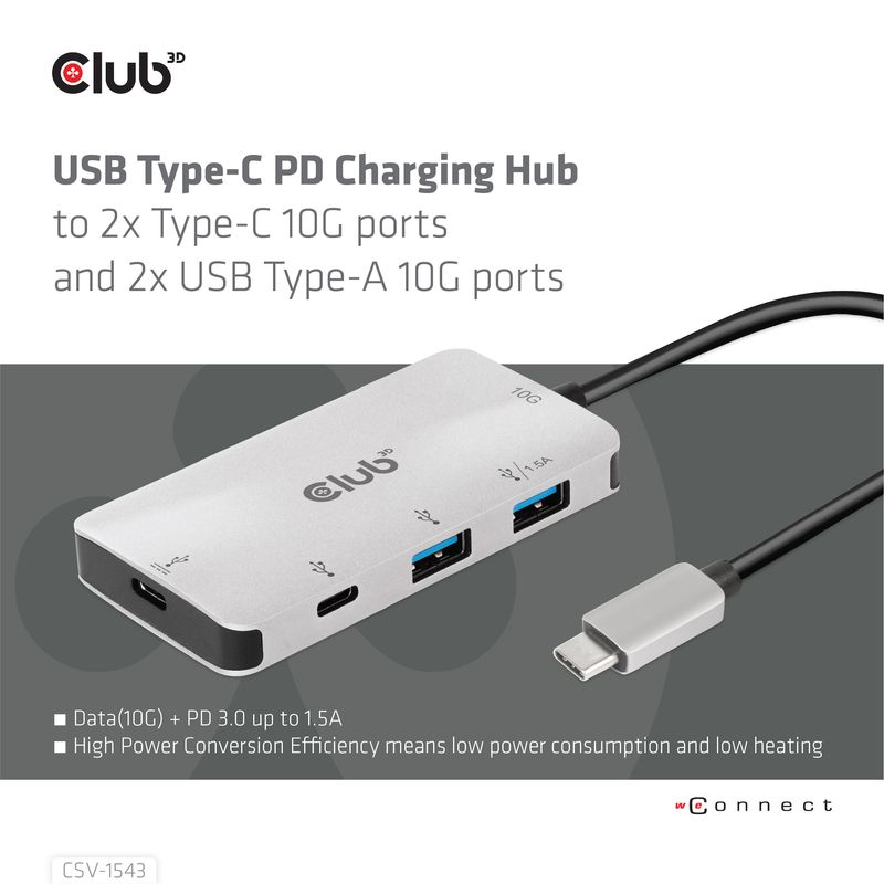 CLUB3D-CSV-1543-replicatore-di-porte-e-docking-station-per-laptop-USB-3.2-Gen-2--3.1-Gen-2--Type-C-Nero-Argento