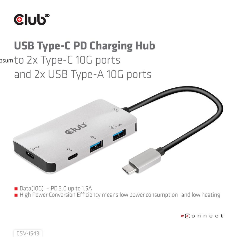 CLUB3D-CSV-1543-replicatore-di-porte-e-docking-station-per-laptop-USB-3.2-Gen-2--3.1-Gen-2--Type-C-Nero-Argento