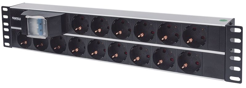 Intellinet-714051-unitA -di-distribuzione-dell-energia--PDU--15-presa-e--AC-2U-Alluminio-Nero