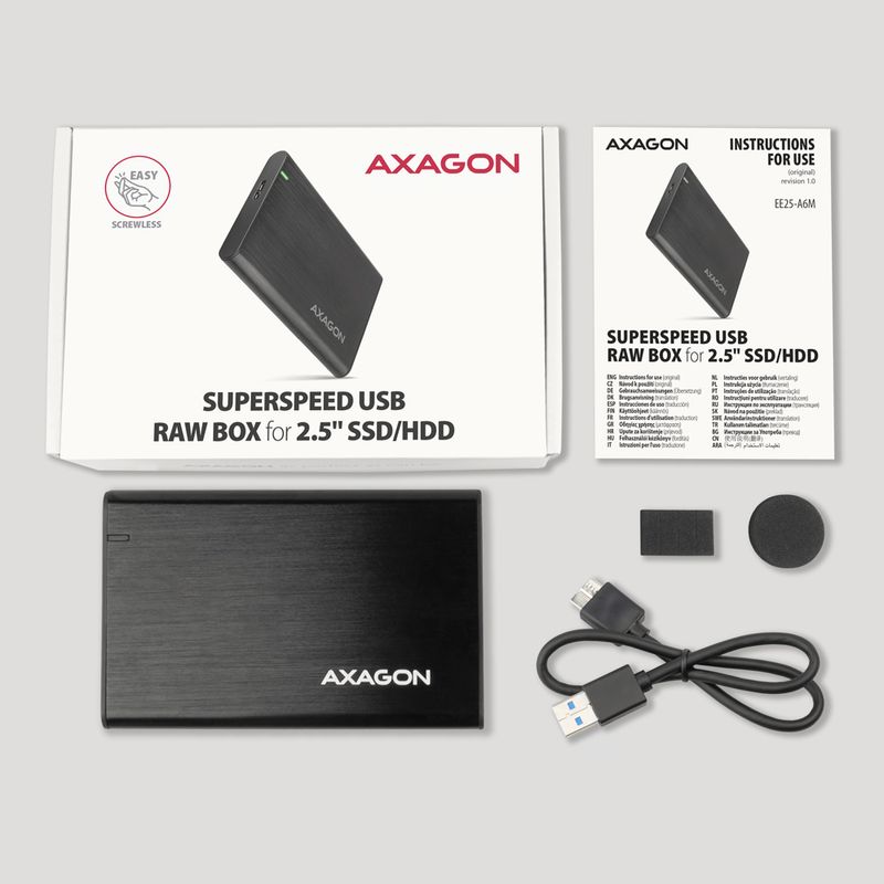 Axagon-EE25-A6M-contenitore-di-unit--di-archiviazione-Box-esterno-HDD-SSD-Nero-2.5--AXAGON-EE25-A6M-USB3.0---SATA-6G-2.5