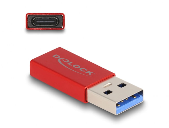 Delock-Adattatore-USB-10-Gbps-USB-Tipo-A-maschio-a-USB-Tipo-C-femmina-rosso-attivo