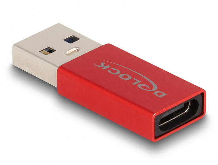 Delock-Adattatore-USB-10-Gbps-USB-Tipo-A-maschio-a-USB-Tipo-C-femmina-rosso-attivo