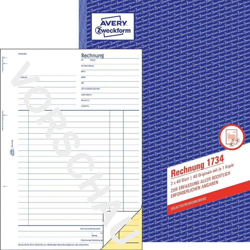 AVERY-Zweckform-modulo-fattura-libro-1734-DIN-A4-2x-40-pagine