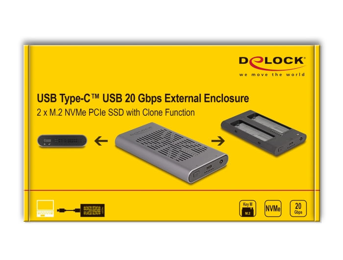 Delock-Custodia-esterna-USB-20-Gbps-per-2-SSD-M.2-NVMe-PCIe-con-presa-USB-Type-C-e-funzione-clone