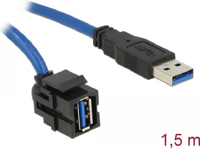 Delock-Modulo-Keystone-USB-5-Gbps-Tipo-A-femmina-250-a-Tipo-A-maschio-con-cavo-da-15-m-nero