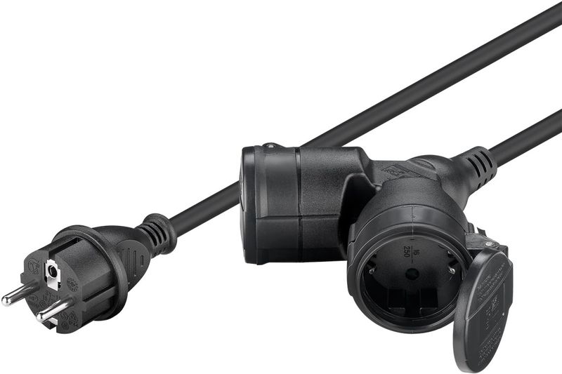 Goobay-Doppel-VerlA¤ngerungskabel-Outdoor-5-m-schwarz---Schutzkontaktstecker-Typ-F-CEE--65434-