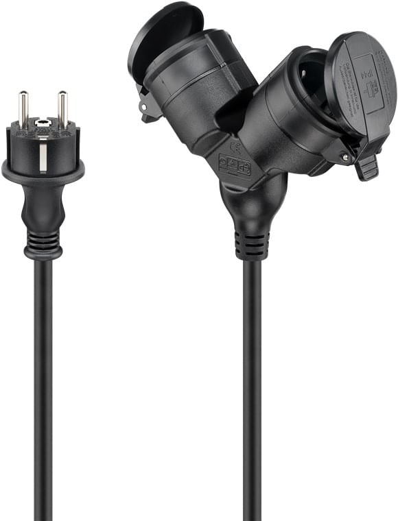 Goobay-Doppel-VerlA¤ngerungskabel-Outdoor-5-m-schwarz---Schutzkontaktstecker-Typ-F-CEE--65434-