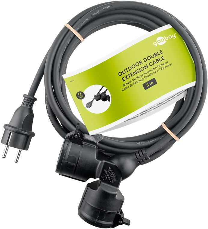 Goobay-Doppel-VerlA¤ngerungskabel-Outdoor-5-m-schwarz---Schutzkontaktstecker-Typ-F-CEE--65434-