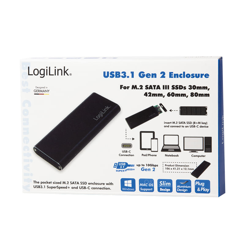 LogiLink---Custodia-di-archiviazione---M.2---Scheda-M.2---10-Gbit-s---USB-3.1--Gen-2-