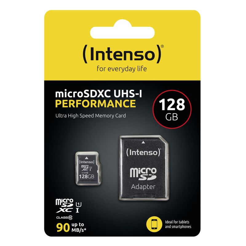 Scheda-di-memoria-intenso-per-le-prestazioni-flash-128GB--MicroSDXC-incl.-Adattatore-SD-UHS-1-