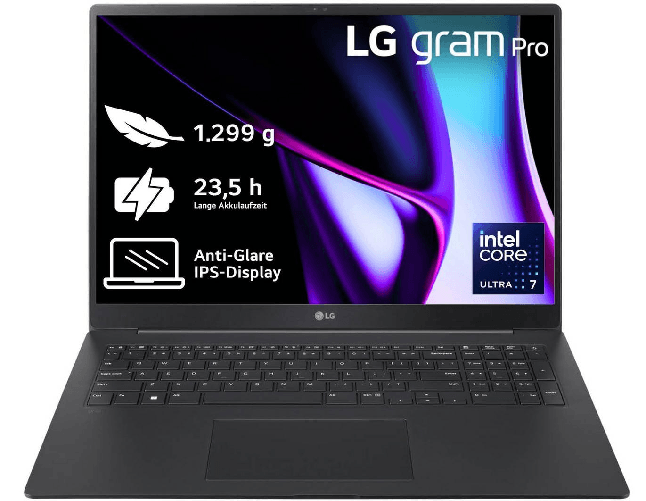 LG Electronics  LG Gram Pro 17Z90SP-G Intel Core Ultra 7 155H Computer portatile 432 cm (17") WQXGA 16 GB LPDDR5x