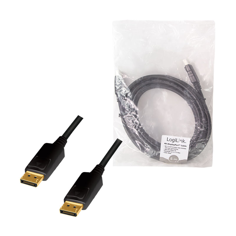 LogiLink---DisplayPort-Kabel---DisplayPort--M--zu-DisplayPort--M----DisplayPort-1.2---5-m---Support-von-4K-60-Hz---Schwa