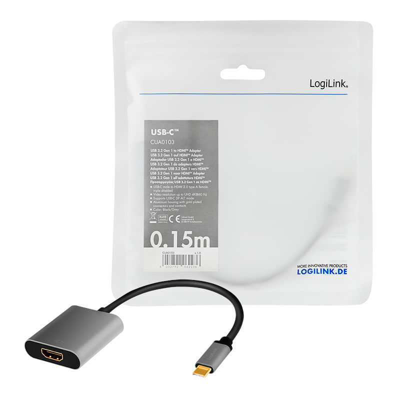 LogiLink-CUA0103-USB-3.2-Gen-1-Adapter-C-M-to-HDMI-4K-60-Hz-alu-black-grey-0.15-m--CUA0103-