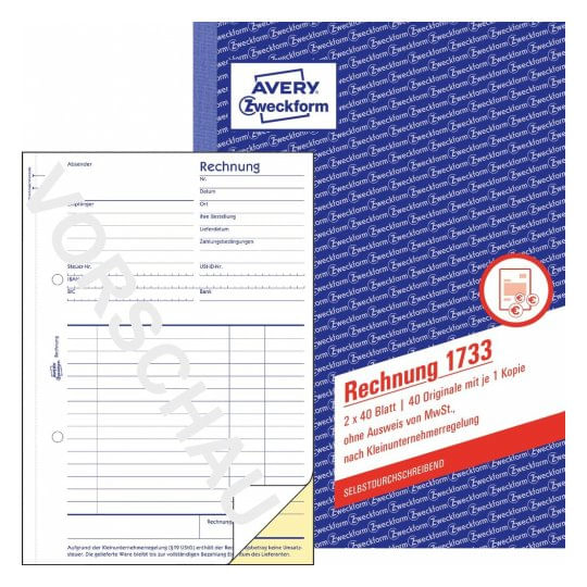 AVERY-Zweckform-modulo-fattura-per-piccole-imprese--senza-partita-IVA--1733-DIN-A5-2x-40-pagine