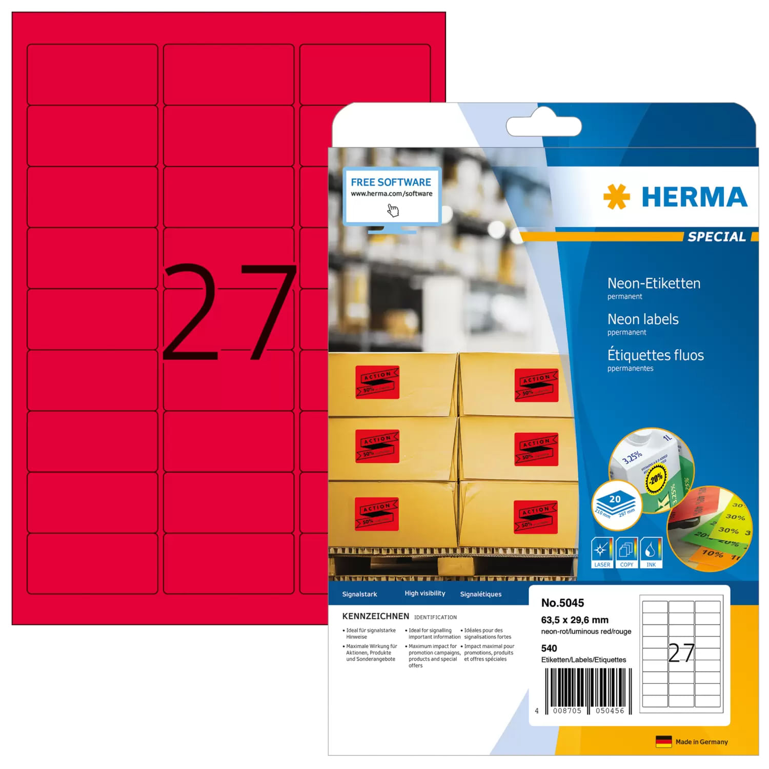 HERMA 5045 etichetta per stampante Rosso Etichetta per stampante autoadesiva