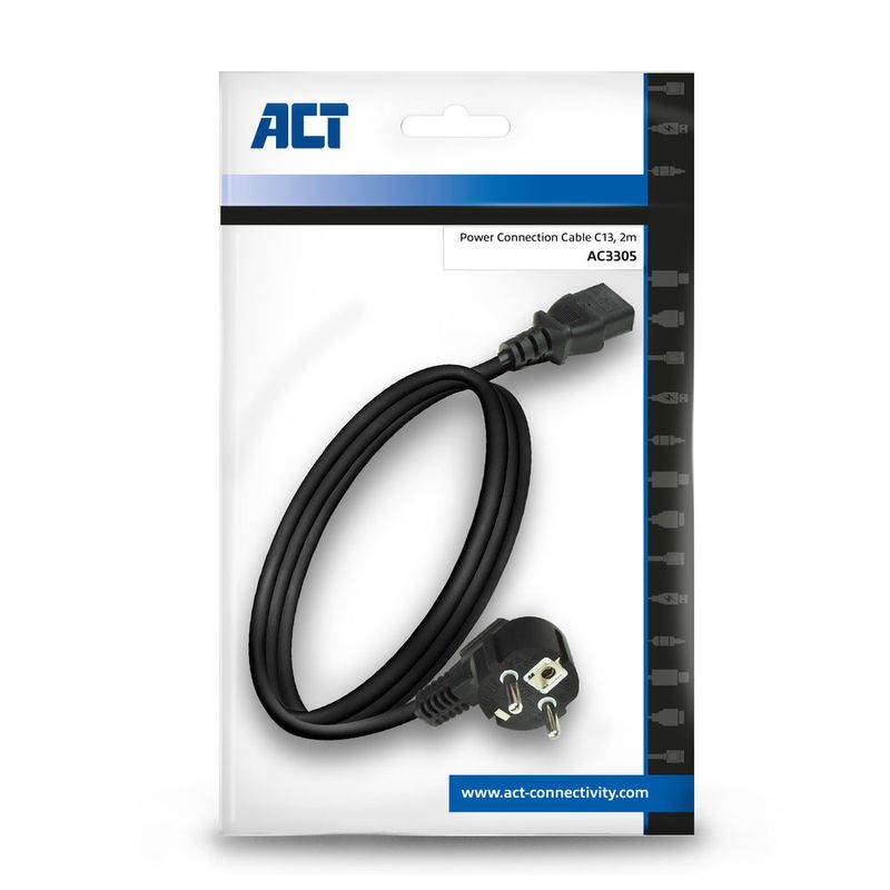 ACT-AC3305-electriciteitssnoer-Zwart-2-m-Netstekker-tipo-F-Spina-C13