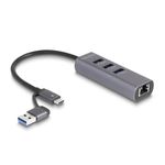 DeLOCK Hub USB 5 Gbps a 3 porte + LAN Gigabit con connettore USB Type-C o USB Tipo-A in contenitore metallico