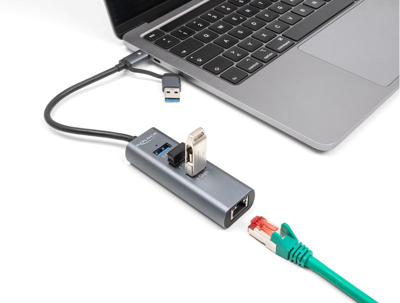 Delock-Hub-USB-5-Gbps-a-3-porte--LAN-Gigabit-con-porta-USB-Type-C-o-USB-Type-A-in-un-alloggiamento-metallico