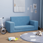 vidaXL Divano Letto per Bambini a 2 Posti Blu in Morbido Peluche