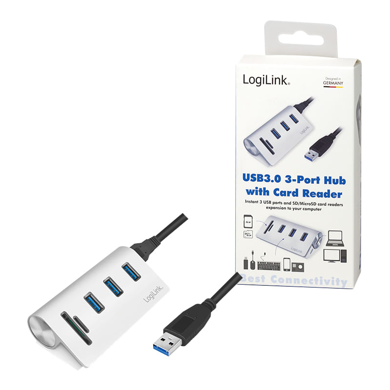 LogiLink-CR0045-hub-di-interfaccia-USB-3.2-Gen-1-3.1-Gen-1-Type-A-5000-Mbit-s-Argento--LogiLink-USB-3.0-3-port-hub-with-