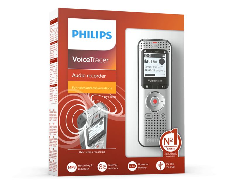 Philips-Voice-Tracer-DVT2050-00-dittafono-Flash-card-Argento