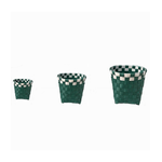 Cleafe-set 3 Cestini Porta Oggetti Organizer Tessuto Bagno Rotondi Verde Bianco 59078 -