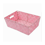 Cleafe-porta Oggetti Cesto In Tessuto Intrecciato Rosa 38x26x13 Cm Con Maniglie 79035 -