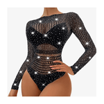 Trade Shop Traesio-body Con Strass In Rete Trasparente Sexy Donna Intimo In Pizzo Lingerie Babydoll -