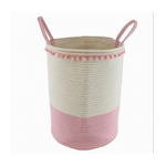 Cleafe-cesto Portaoggetti Per Biancheria In Corda Pon Pon Rosa Con Manici 35x45cm 10668 -