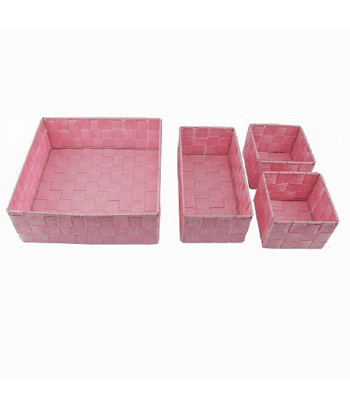 Cleafe-set 4 Pezzi Contenitori Rosa Scatola In Tessuto Organizer Porta Oggetti 79065 -