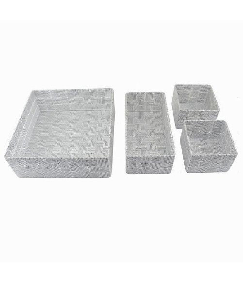 Cleafe-set 4pz Contenitori Grigio Chiaro Scatola In Tessuto Organizer Portaoggetti 79060 -