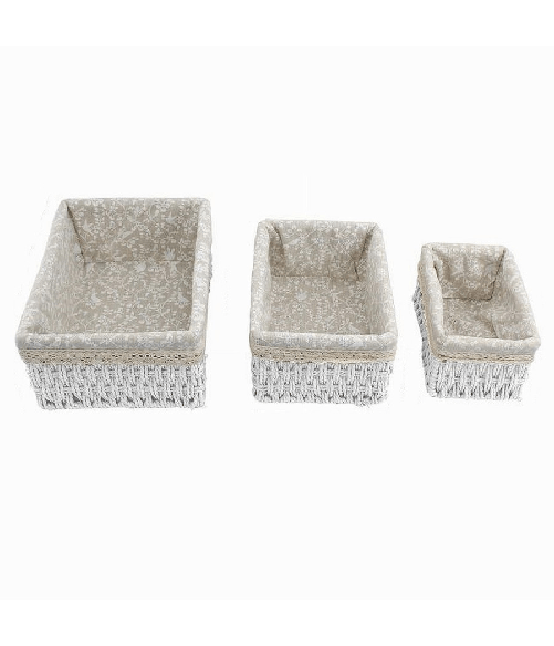 Cleafe-set 3 Pz Porta Oggetti Organizer Cestino Bianco Intrecciato Fodera Tessuto 79156 -